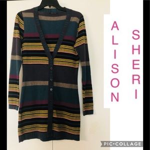 Alison Sheri Wool Blend Cardigan Sz S Striped multicoloured buttons front